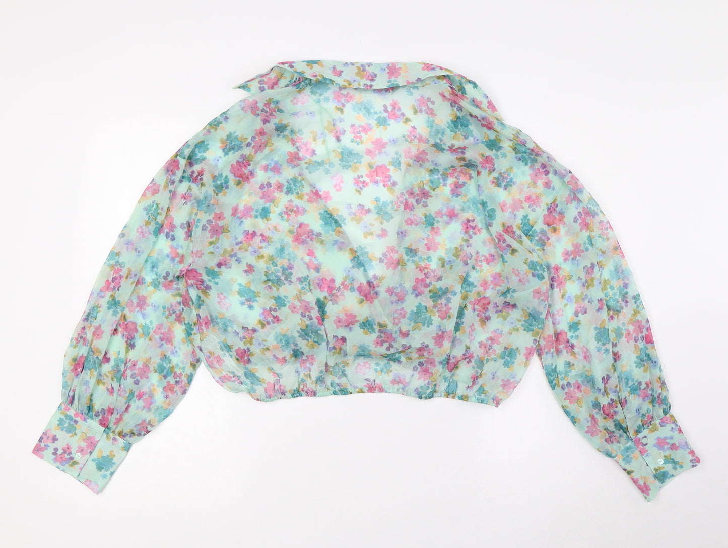 Zara Womens Multicoloured Floral Polyester Basic Blouse Size XL V-Neck - Sheer