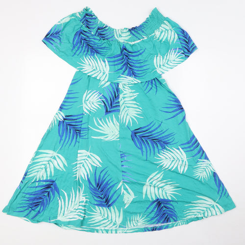 Marks and Spencer Womens Green Viscose A-Line Size 12 Off the Shoulder - Leaf Print
