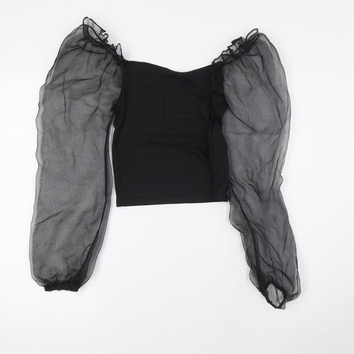 Cameo Rose Womens Black Polyester Basic Blouse Size 10 Square Neck - Sheer Sleeves