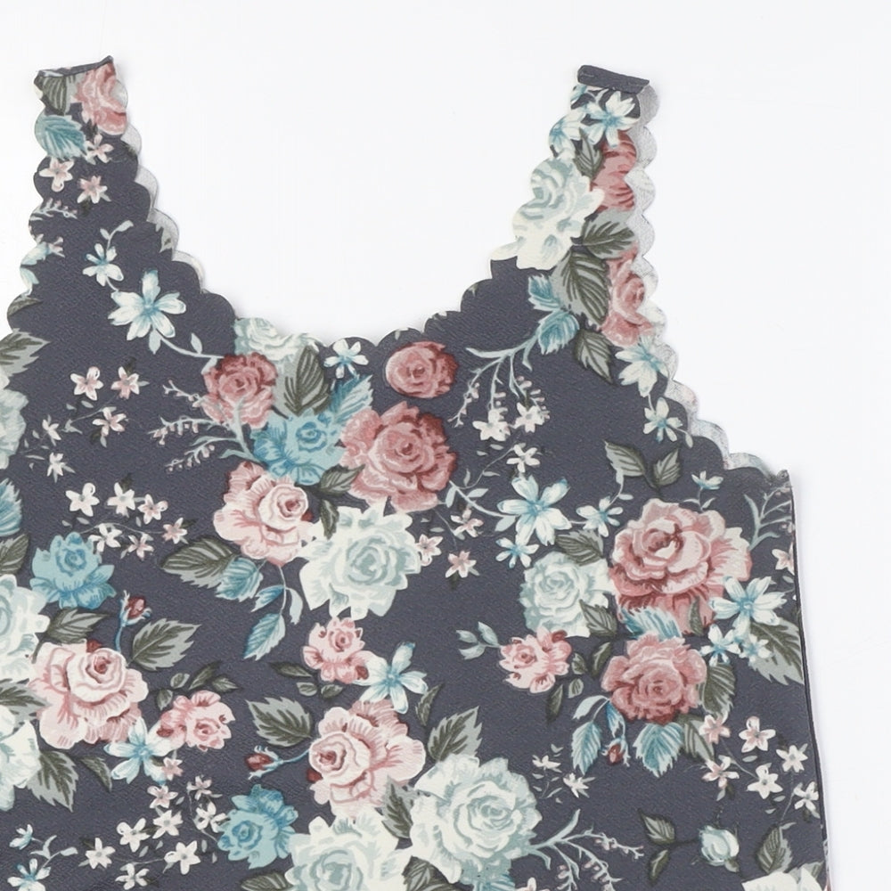 Divided by H&M Womens Multicoloured Floral Polyester Basic Tank Size S Roll Neck - Scalloped Sleeves And Hem