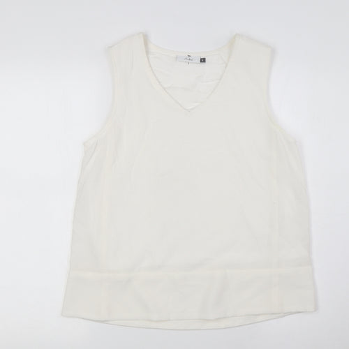 Adini Womens Ivory Polyester Basic Blouse Size S V-Neck