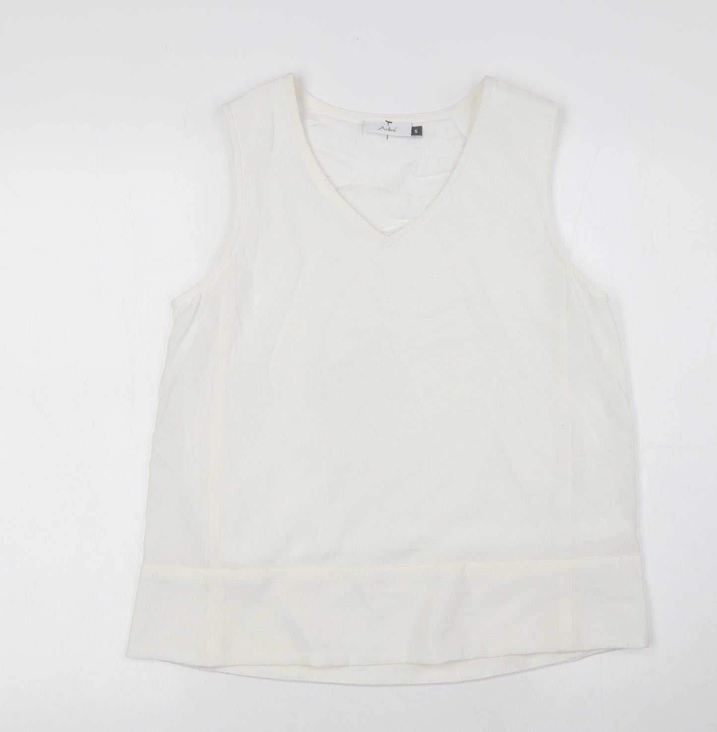 Adini Womens Ivory Polyester Basic Blouse Size S V-Neck