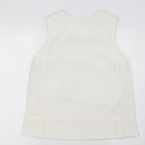 Adini Womens Ivory Polyester Basic Blouse Size S V-Neck