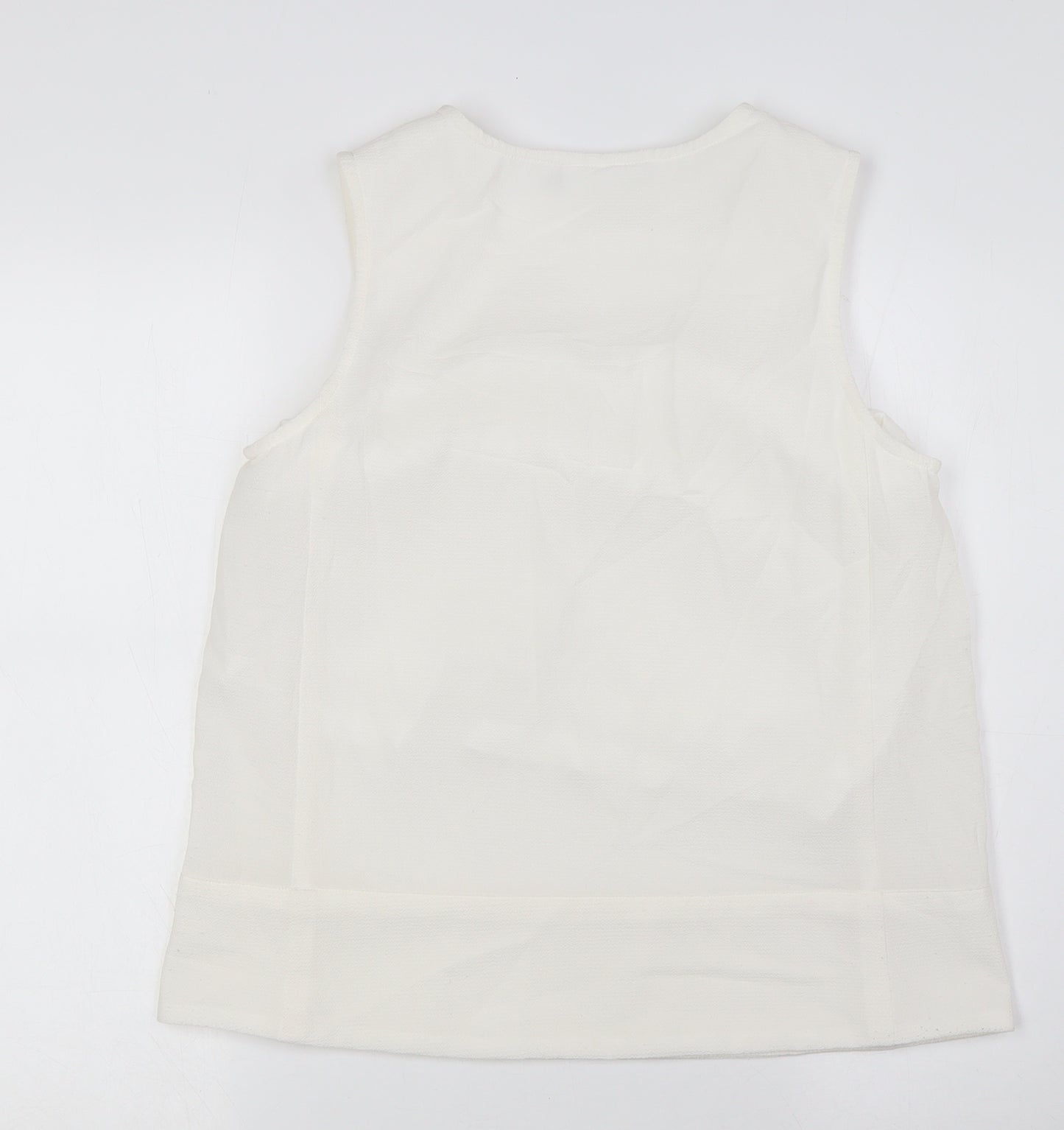 Adini Womens Ivory Polyester Basic Blouse Size S V-Neck