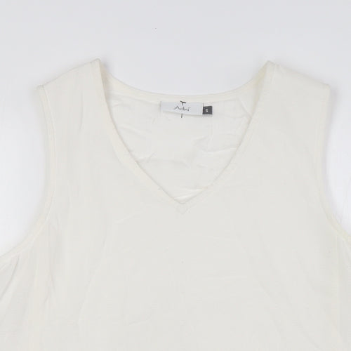 Adini Womens Ivory Polyester Basic Blouse Size S V-Neck