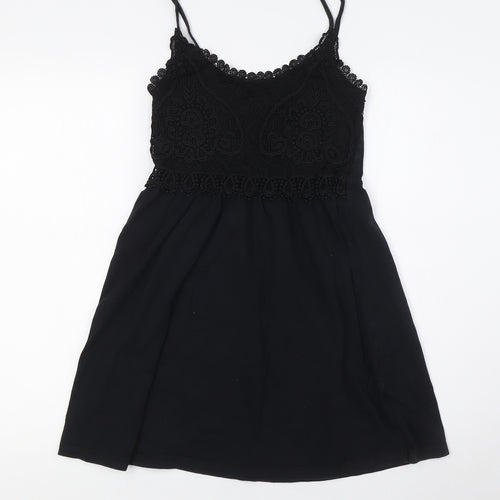 Topshop Womens Black Cotton A-Line Size 8 Scoop Neck
