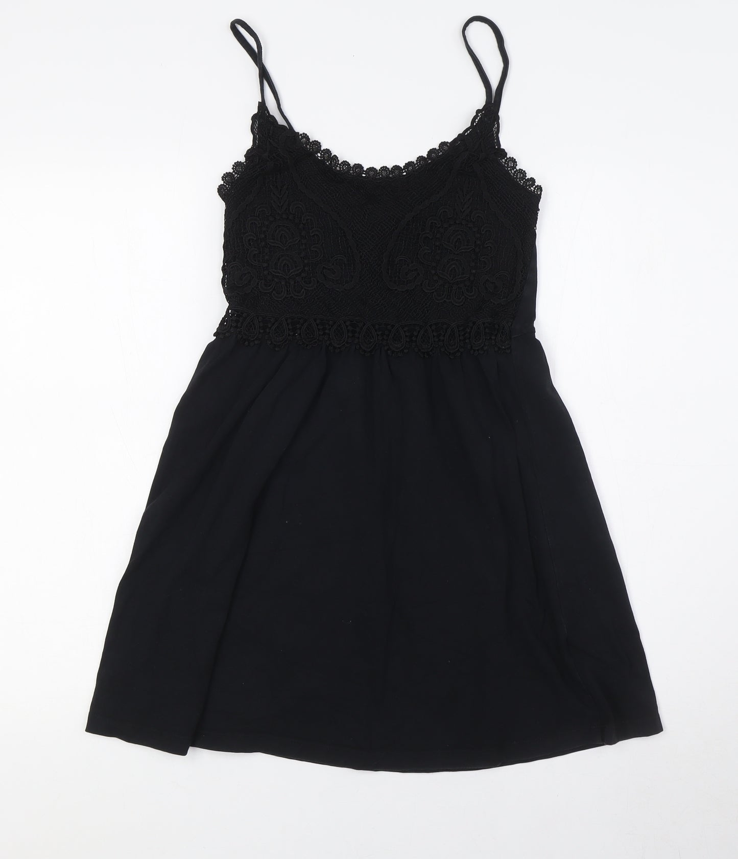 Topshop Womens Black Cotton A-Line Size 8 Scoop Neck