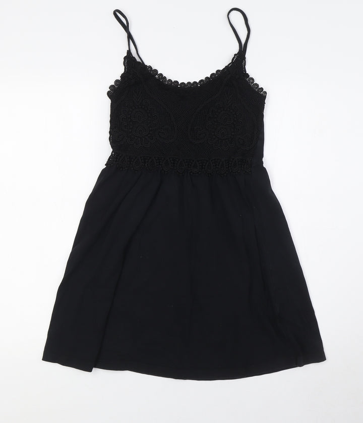 Topshop Womens Black Cotton A-Line Size 8 Scoop Neck
