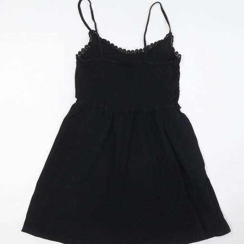 Topshop Womens Black Cotton A-Line Size 8 Scoop Neck