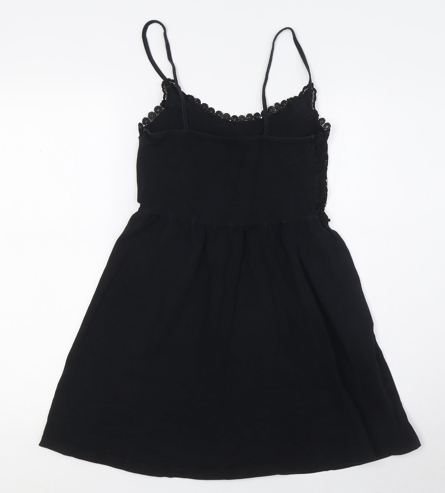 Topshop Womens Black Cotton A-Line Size 8 Scoop Neck