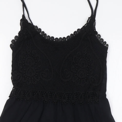 Topshop Womens Black Cotton A-Line Size 8 Scoop Neck