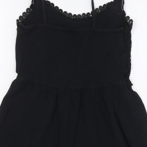 Topshop Womens Black Cotton A-Line Size 8 Scoop Neck