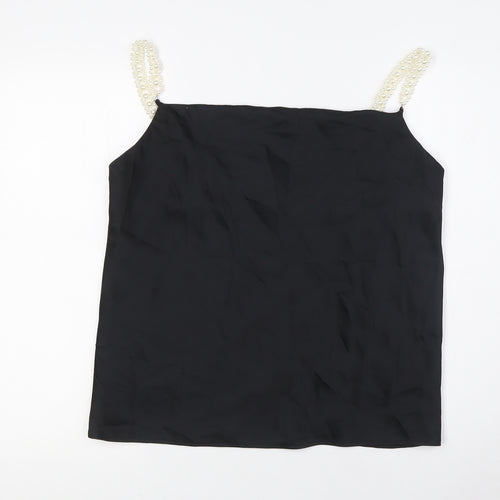 River Island Womens Black Polyester Camisole Blouse Size 12 Scoop Neck - Pearl Straps
