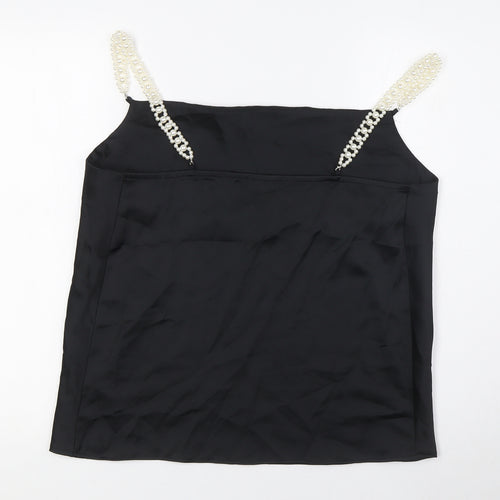 River Island Womens Black Polyester Camisole Blouse Size 12 Scoop Neck - Pearl Straps