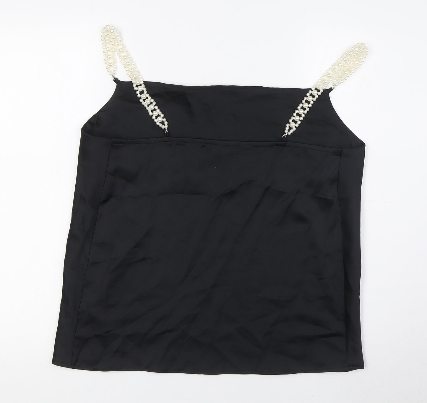River Island Womens Black Polyester Camisole Blouse Size 12 Scoop Neck - Pearl Straps