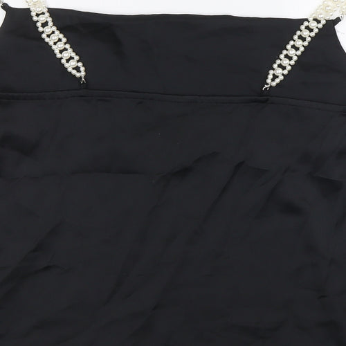 River Island Womens Black Polyester Camisole Blouse Size 12 Scoop Neck - Pearl Straps