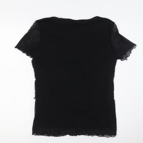 BM Womens Black Nylon Basic T-Shirt Size 12 Round Neck - Sequins