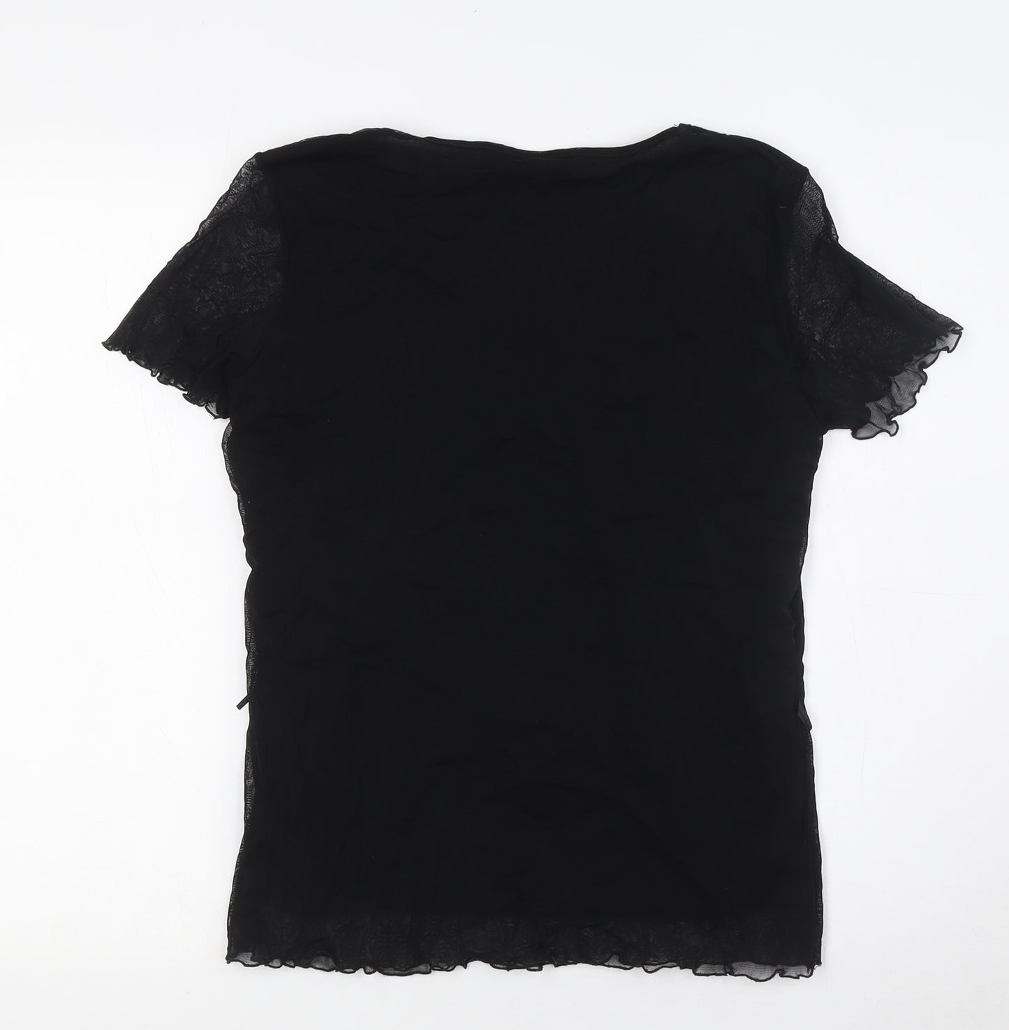 BM Womens Black Nylon Basic T-Shirt Size 12 Round Neck - Sequins