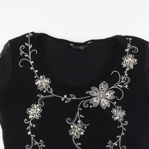 BM Womens Black Nylon Basic T-Shirt Size 12 Round Neck - Sequins