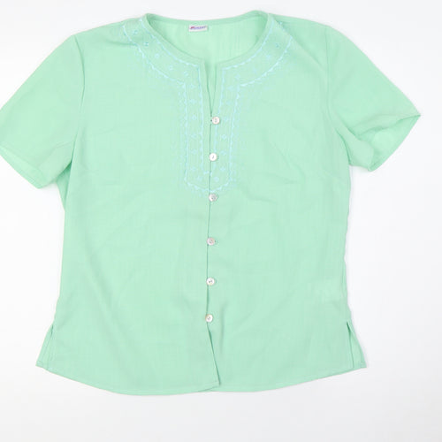 Damart Womens Green Polyester Basic Blouse Size 12 Round Neck