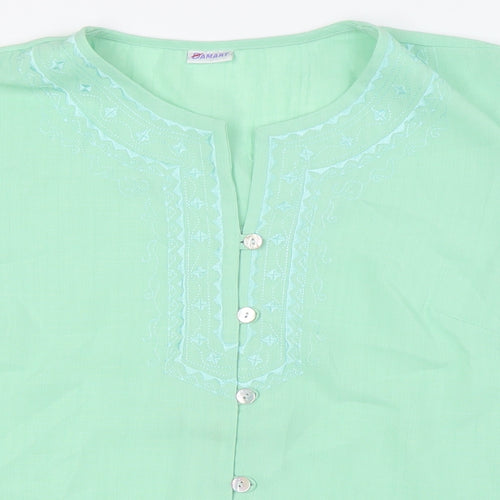 Damart Womens Green Polyester Basic Blouse Size 12 Round Neck