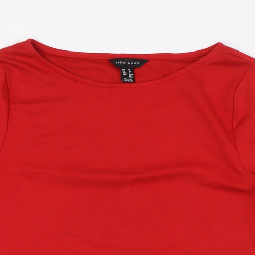 New Look Womens Red Polyester Basic T-Shirt Size 10 Boat Neck - Lace Hem Detail