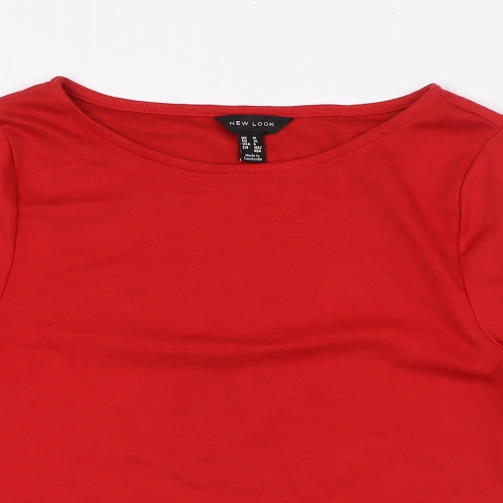 New Look Womens Red Polyester Basic T-Shirt Size 10 Boat Neck - Lace Hem Detail