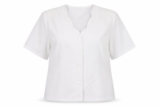 Front view of Afibel women’s white polyester basic blouse, size UK 22, v-neck