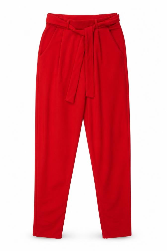 Front view of I SAW IT FIRST women’s red polyester trousers, size UK 8, 30-inch leg regular