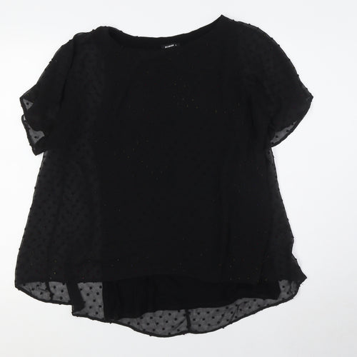 Roman Womens Black Polyester Basic T-Shirt Size 10 Boat Neck