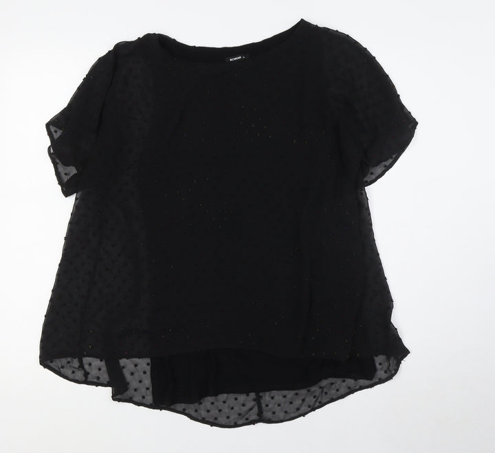 Roman Womens Black Polyester Basic T-Shirt Size 10 Boat Neck