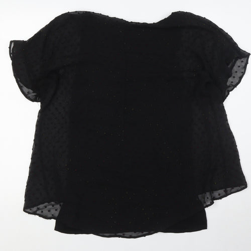Roman Womens Black Polyester Basic T-Shirt Size 10 Boat Neck