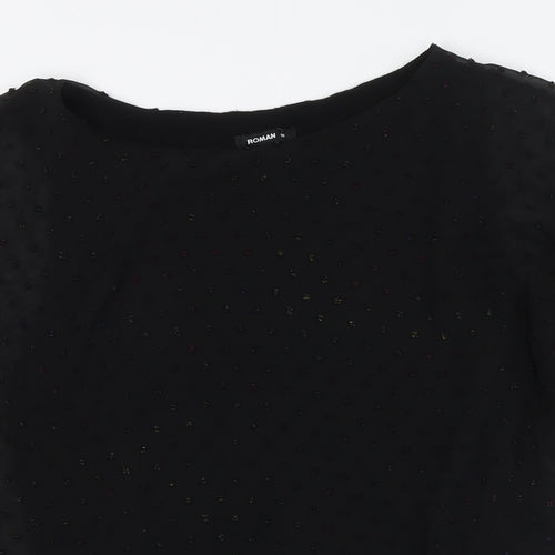 Roman Womens Black Polyester Basic T-Shirt Size 10 Boat Neck