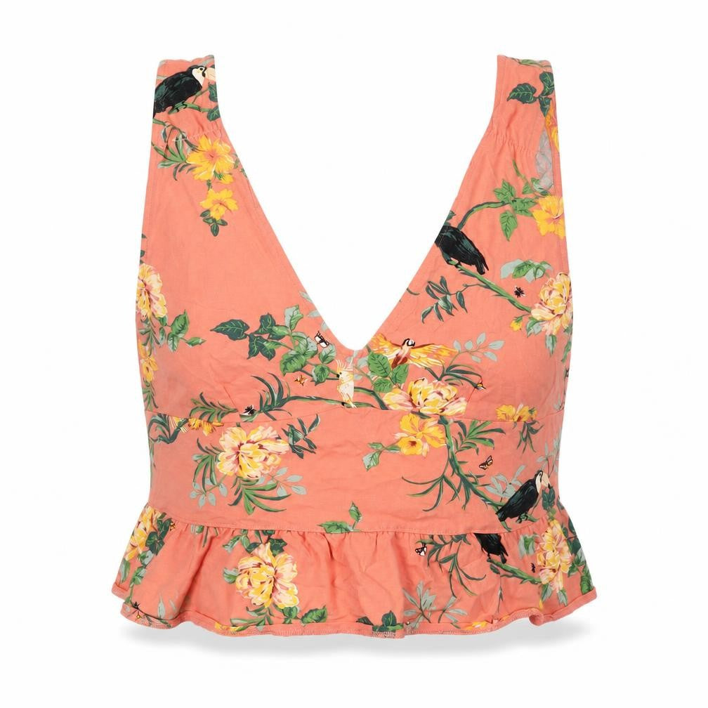 Divided by H&M Womens Multicoloured Floral Cotton Cropped Tank Size XL V-Neck - Birds And Bees