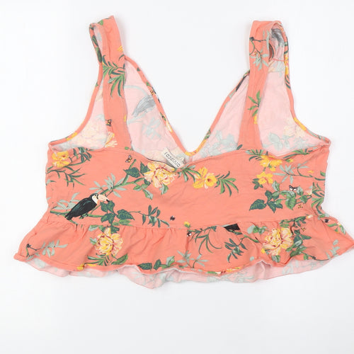 Divided by H&M Womens Multicoloured Floral Cotton Cropped Tank Size XL V-Neck - Birds And Bees