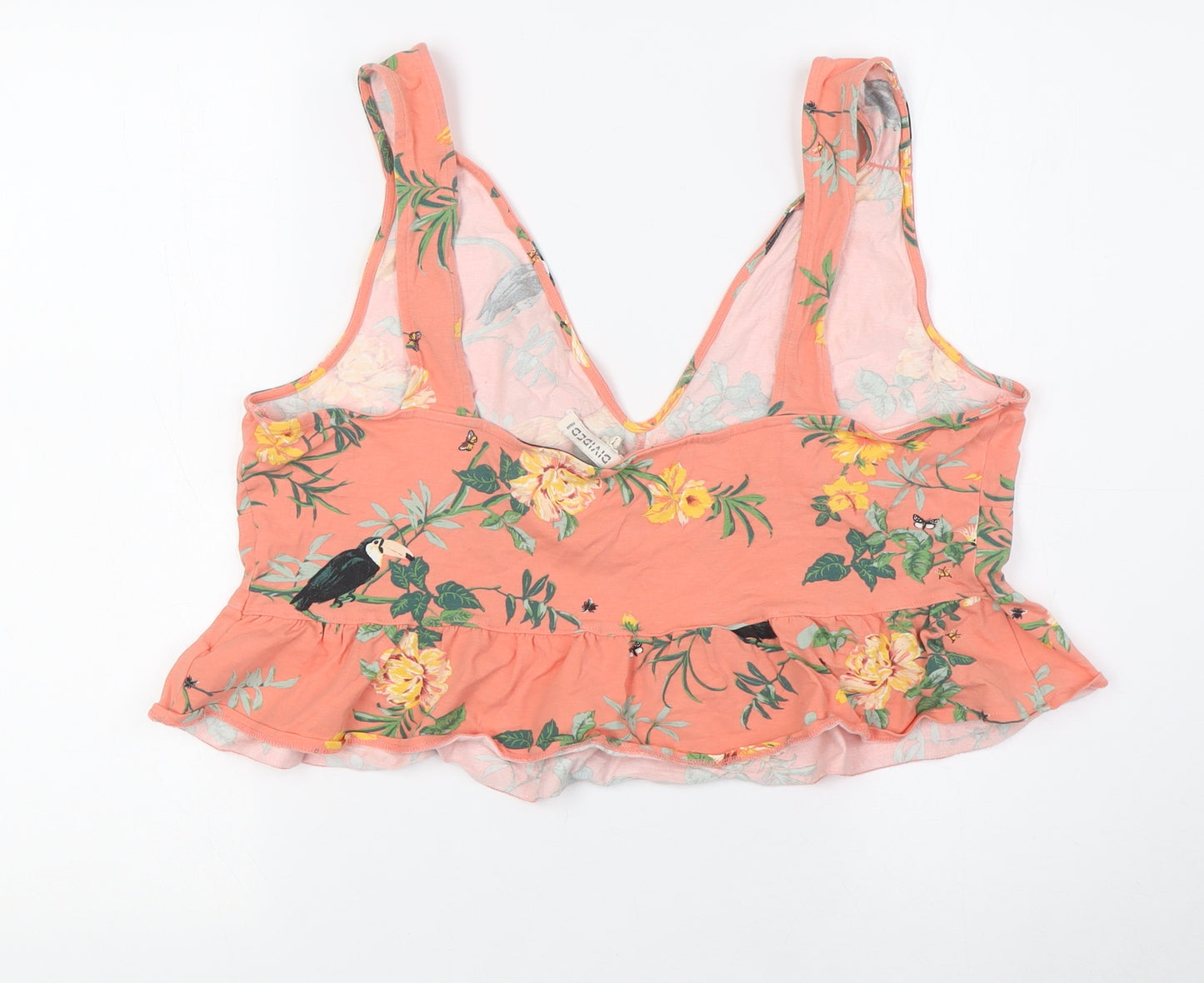 Divided by H&M Womens Multicoloured Floral Cotton Cropped Tank Size XL V-Neck - Birds And Bees