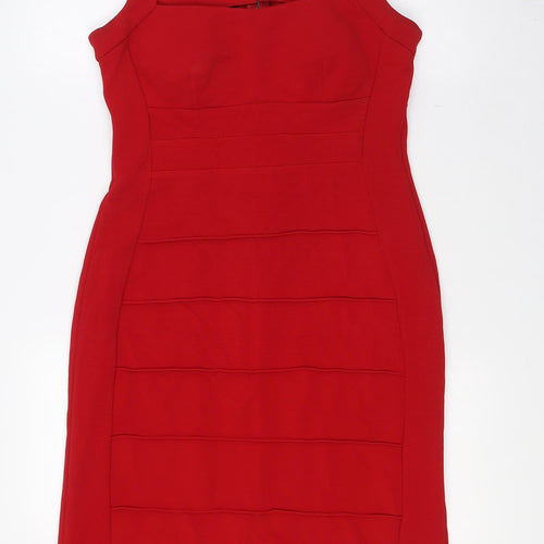M&Co` Womens Red Polyester Pencil Dress Size 12 Square Neck Zip - Ribbed