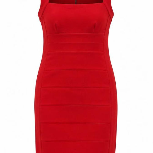 M&Co` Womens Red Polyester Pencil Dress Size 12 Square Neck Zip - Ribbed