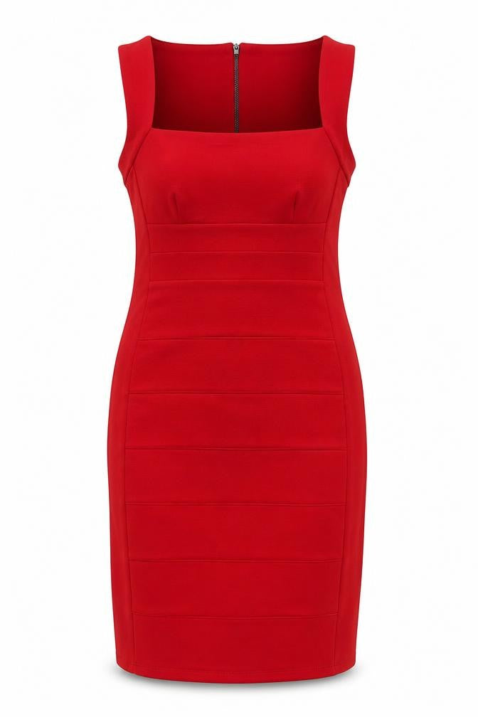 M&Co` Womens Red Polyester Pencil Dress Size 12 Square Neck Zip - Ribbed