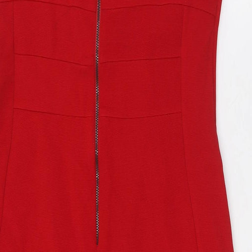 M&Co` Womens Red Polyester Pencil Dress Size 12 Square Neck Zip - Ribbed