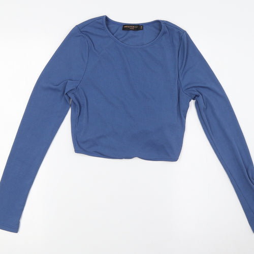 Amy & Clo in vogue Womens Blue Polyester Cropped T-Shirt Size S Round Neck - Ribbed. Size Small-Med