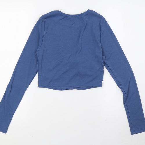 Amy & Clo in vogue Womens Blue Polyester Cropped T-Shirt Size S Round Neck - Ribbed. Size Small-Med