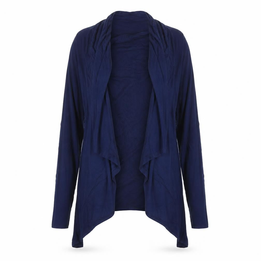 Front view of Wallis women’s blue viscose basic blouse, size M, round neck - mock cardigan