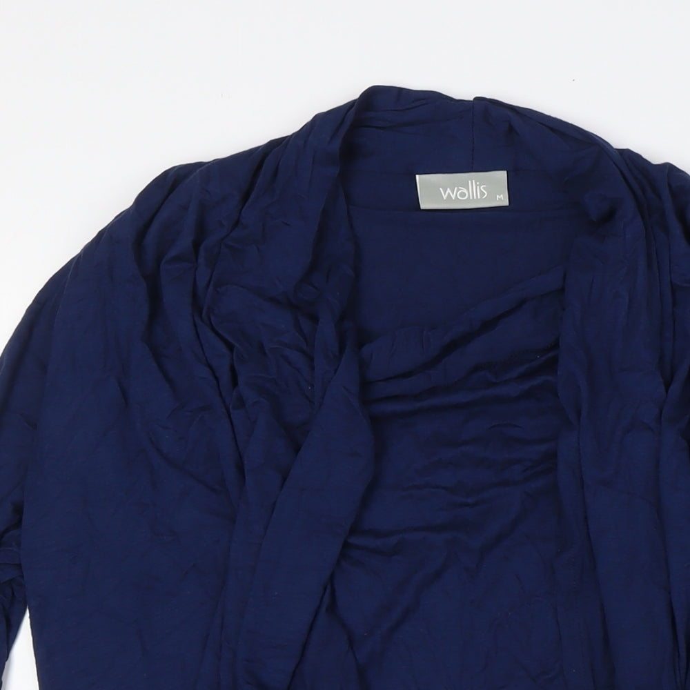 Wallis Womens Blue Viscose Basic Blouse Size M Round Neck - Mock Cardigan