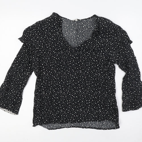 Warehouse Womens Black Viscose Basic Blouse Size 10 Scoop Neck - Stars