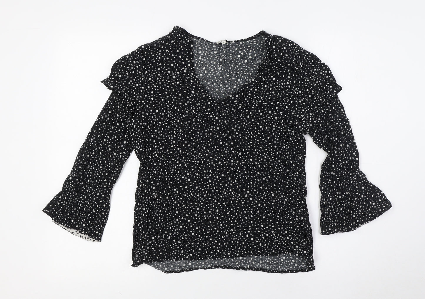 Warehouse Womens Black Viscose Basic Blouse Size 10 Scoop Neck - Stars