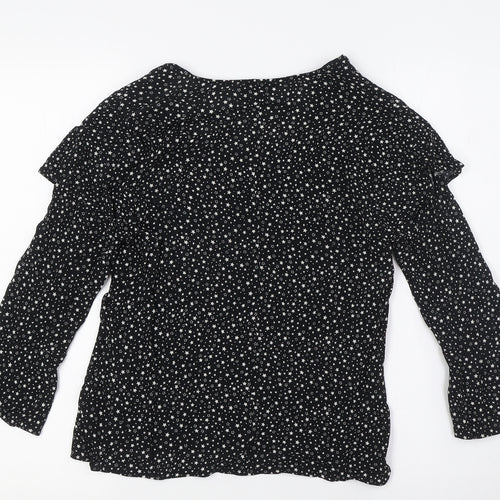 Warehouse Womens Black Viscose Basic Blouse Size 10 Scoop Neck - Stars