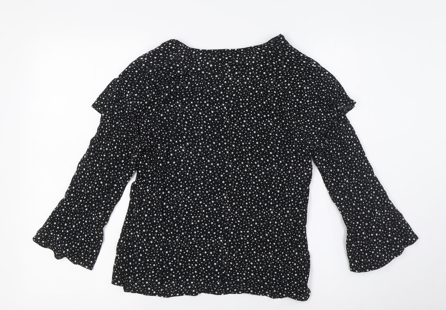 Warehouse Womens Black Viscose Basic Blouse Size 10 Scoop Neck - Stars