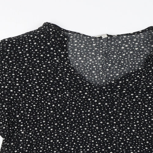 Warehouse Womens Black Viscose Basic Blouse Size 10 Scoop Neck - Stars