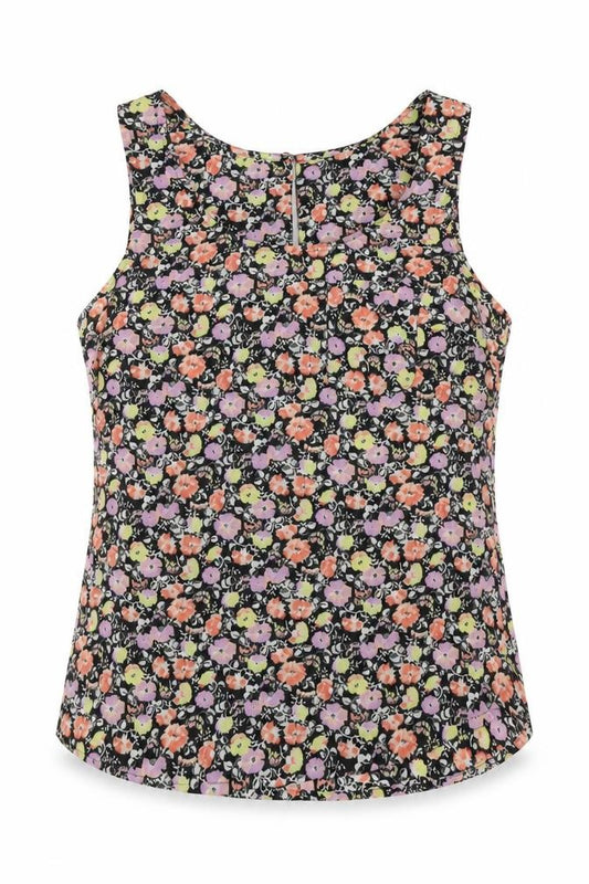 Front view of Oasis women’s multicoloured floral polyester camisole blouse, size UK 8, round neck